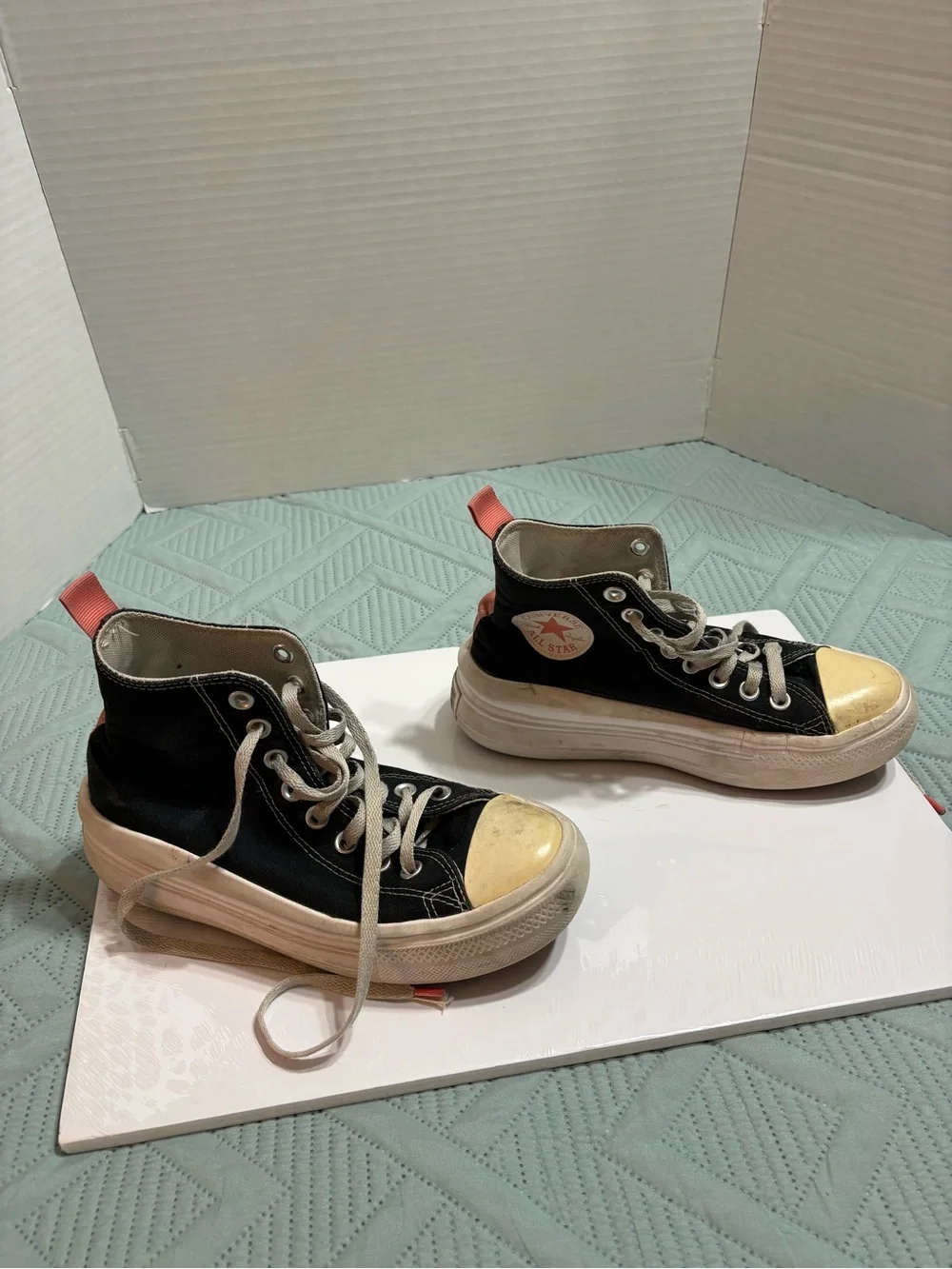 Converse All Star Chuck Taylor High Top Platform Black White Pink Big Kids US 5
